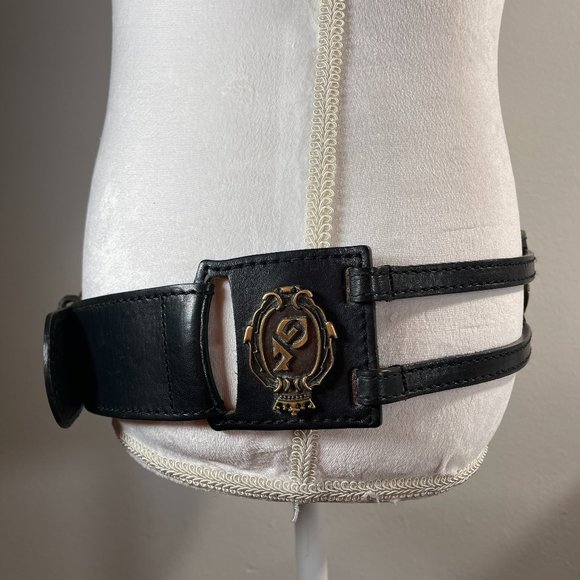 GF FERRE Black Leather Sectioned Belt with Bronze Plaques main image 10